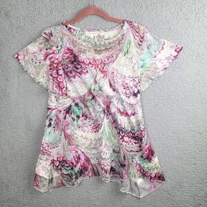 Song N Spirit Blouse Tunic Top Womens S Art to Wear Fairy Cottage Sparkle Bell